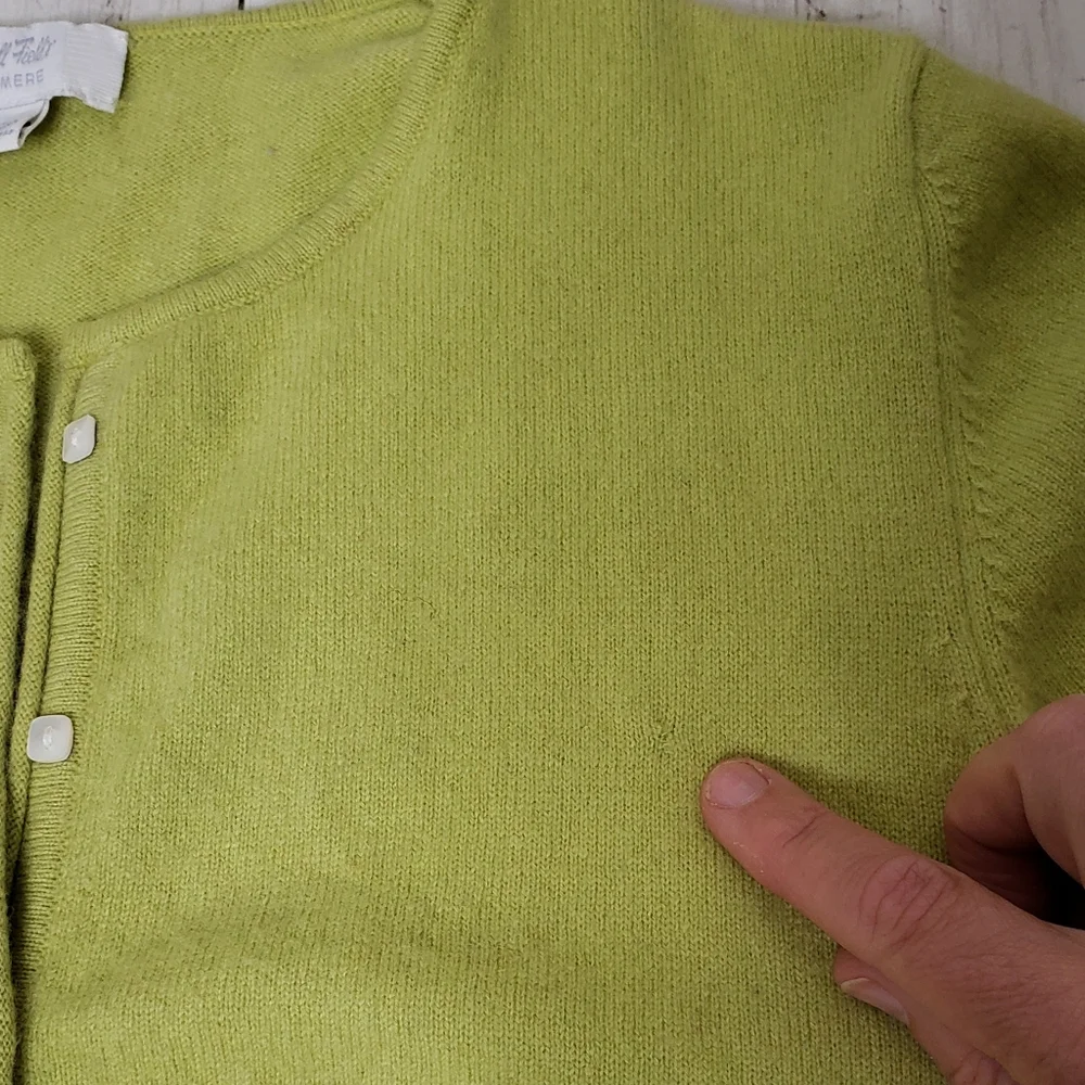 Vintage Sweater Cardigan Small Cashmere Marshall Fields Green Crewneck - Picture 9 of 15
